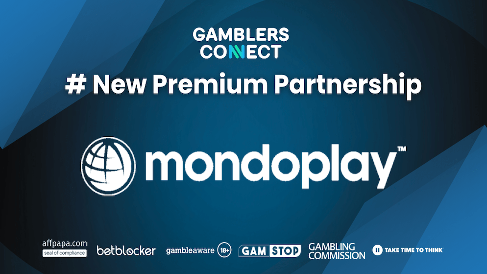 A visual announcement highlighting the premium partnership between Gamblers Connect, a leading iGaming platform, and Mondoplay Gaming, a dynamic online slot developer.