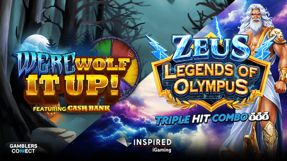 A split-screen image displaying the exciting gameplay features of Inspired's new slots, with the Cash Bank™ bonus on the left and the Triple Hit Combo™ mechanic on the right.
