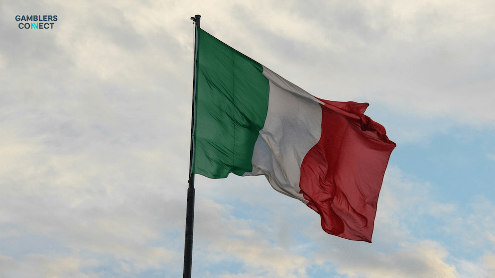 A vibrant Italian flag, representing the strong performance and record online casino revenue achieved by Betsson's operations in Italy during Q3.