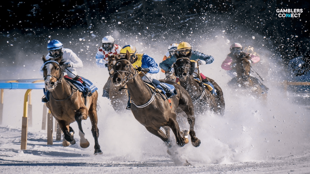 A dramatic shot of jockeys competing in a horse race, symbolizing the start of the Jump campaign at the William Hill Showcase Meeting at Cheltenham.