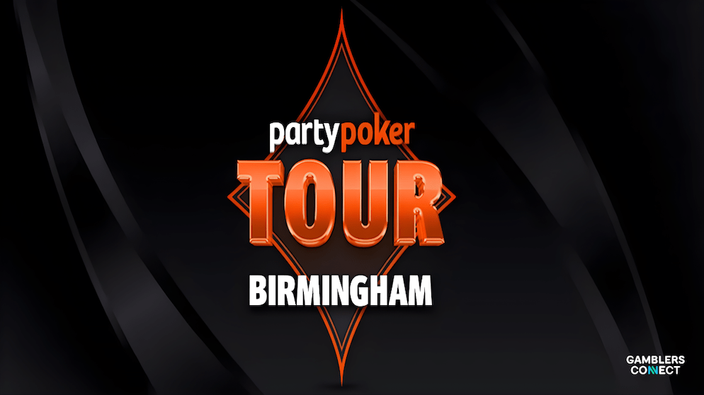 PartyPoker Tour Birmingham logo, an orange and white graphic against a black background, representing the live poker event.
