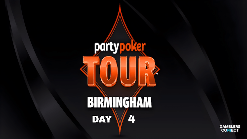 Promotional graphic for PartyPoker Tour Birmingham, indicating Day 4 of the tournament with the PartyPoker logo.