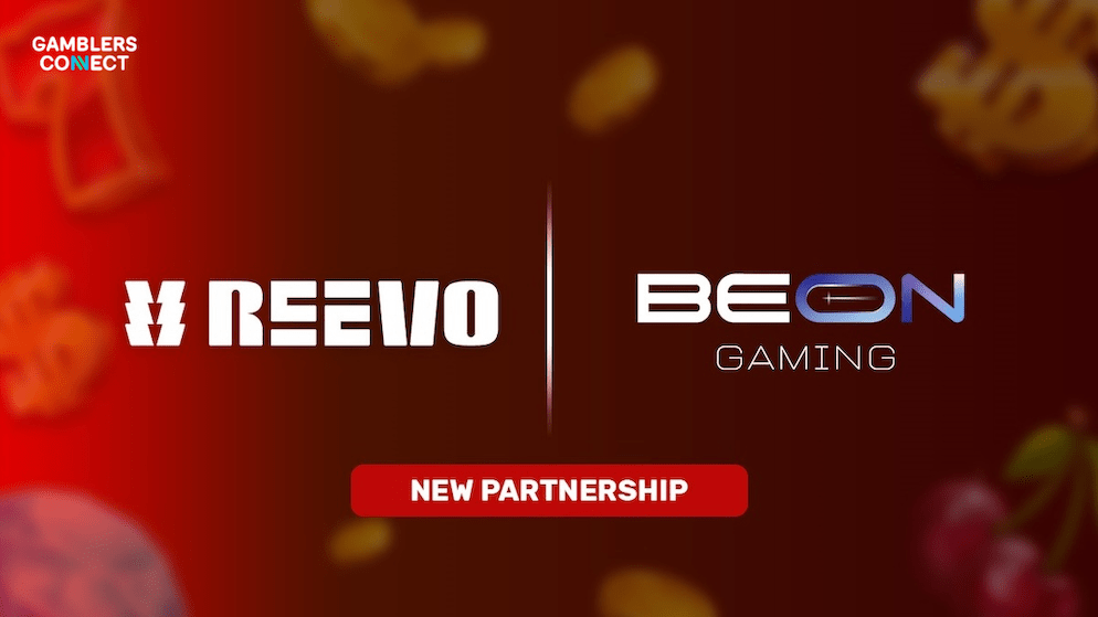 A graphic featuring the logos of REEVO and BEON, connected by a symbolic arrow or line, representing their new partnership agreement.
