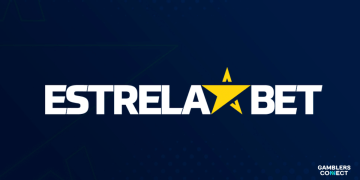 The white "ESTRELABET" logo with a yellow star icon on a dark blue background with faint star patterns, representing the brand's identity and new high-profile partnership.