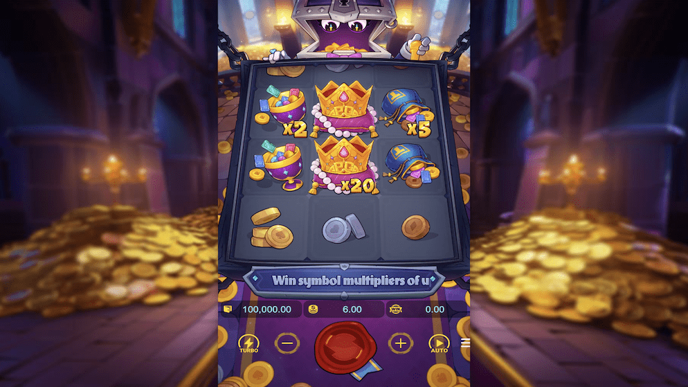 The main title screen of the "Mr. Treasure's Fortune" online slot by PG Soft, featuring a cartoon pirate character, open treasure chests overflowing with gold, and a tropical island background.