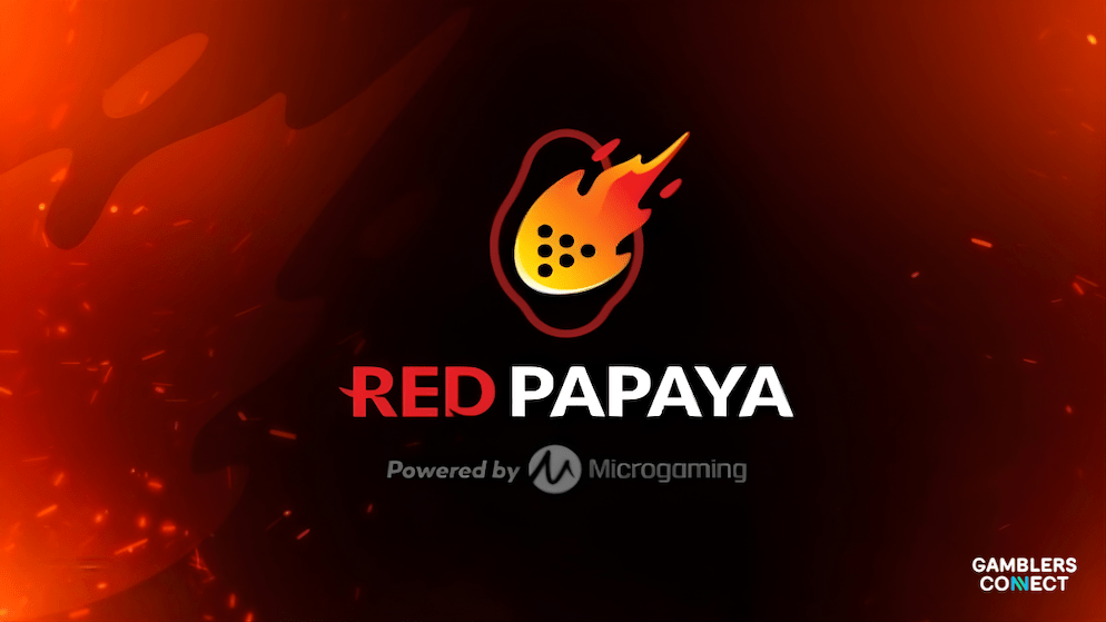 The official branding for Red Papaya studio, highlighting its partnership with Microgaming and its bold entry into the slot development market.