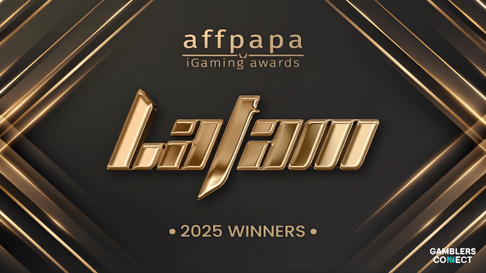 A promotional banner with a luxurious design celebrating the winners of the AffPapa iGaming Awards LATAM.