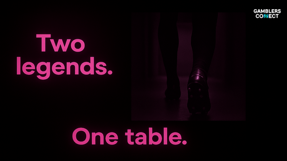 A dramatic visual showing football cleats to represent the two legendary players joining the exclusive poker match at Cubeia's stand.