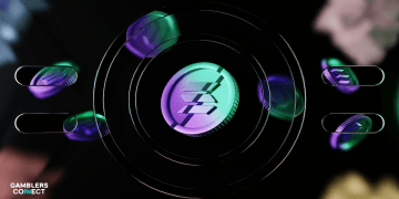 A futuristic 3D graphic of a glowing green and purple Solana (SOL) coin against a dark, technological background with the Gamblers Connect logo.