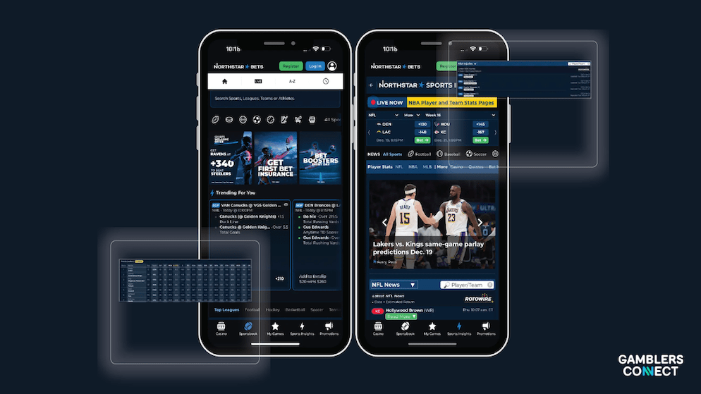 A close-up view of the NorthStar Bets mobile interface showing player stats and betting options, illustrating the user experience