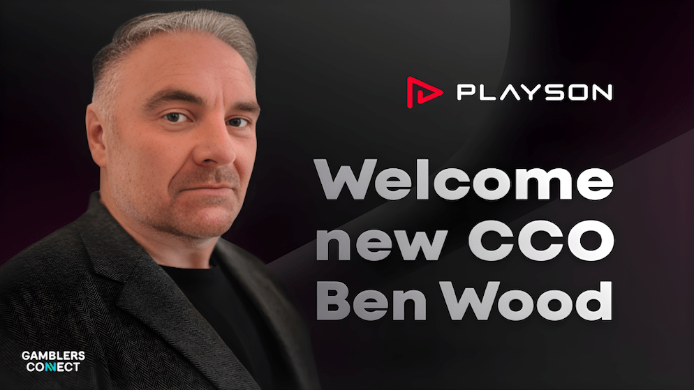 A digital display showcasing Playson's popular slot games and iGaming content on various devices including mobile and desktop.