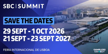 Image announcing the SBC Summit dates for September 29 - October 1, 2026, and September 21 - 23, 2027, at Feira Internacional de Lisboa.