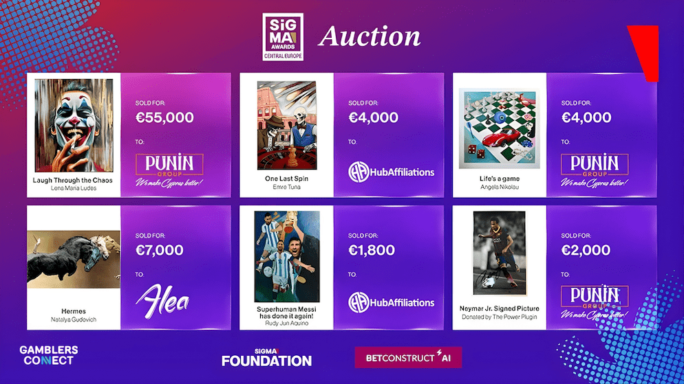 Close-up of auction sales records showing high-value purchases by Alea (€51,000 for 'The Eternal Return') and Punin Group (€15,000 for 'Ode to Ancient Rome').