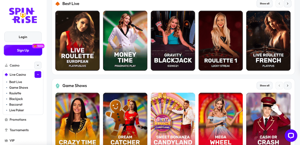 The main promotional banner for the Spinrise Casino VIP Club, featuring a King character in a red suit and the tagline "Play Like Royalty."