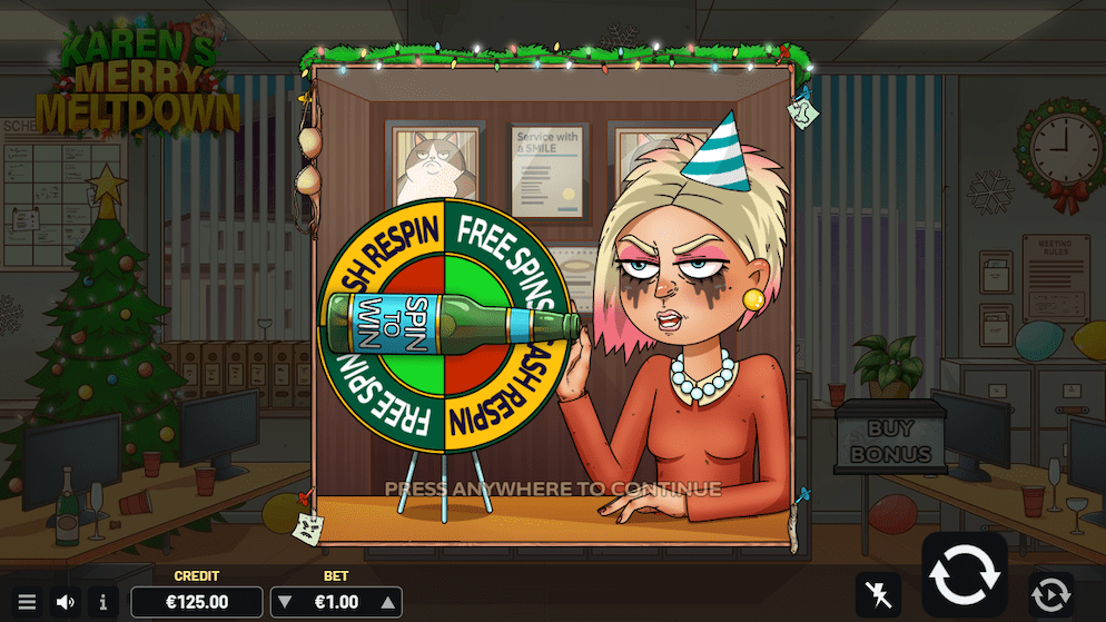 Karen's Merry Meltdown spinning wheel of fortune