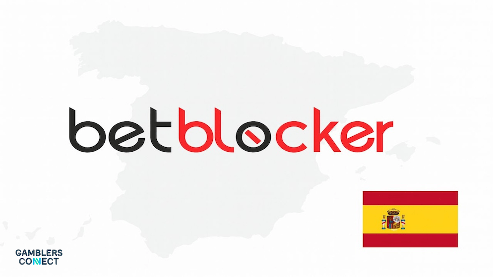 The BetBlocker logo displayed prominently against a white background with a map of Spain, highlighting the expansion of free self-exclusion tools in the region.