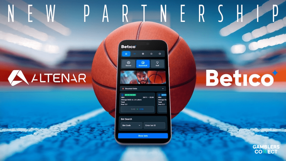 A close-up of a smartphone displaying the Betico sports betting app with live basketball odds, showcasing the integration of Altenar’s managed software solution.