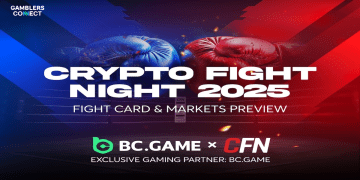 Promotional banner for Crypto Fight Night 2025 featuring boxing gloves and the BC.GAME x CFN partnership logos.