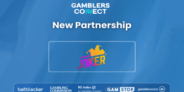 A promotional banner displaying the Gamblers Connect logo alongside the StakeJoker Casino branding, announced as a "New Partnership."