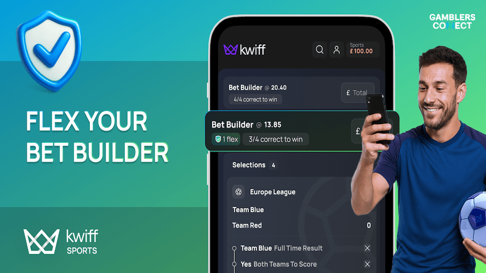 A conceptual graphic representing the technological partnership between Kwiff and Tzeract, part of the Kambi Group.