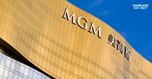 The golden facade of the MGM Macau resort building against a blue sky, representing the operator's leadership in the recent responsible gaming educational initiative.