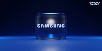The Samsung logo illuminated in 3D blue glass, representing the tech giant's sponsorship of the College Rivals esports series in India.