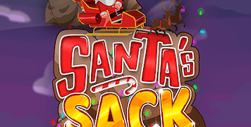The game title logo for "Santa's Sack" with a cartoon Santa sleeping in his sleigh as presents and reindeer fly through a purple night sky.