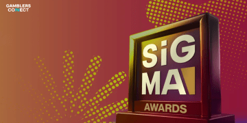 The official SiGMA Awards trophy displayed against a branded background, representing excellence in the South Asian iGaming industry.