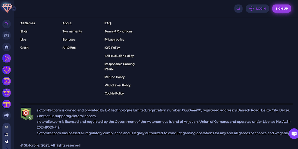 The footer of the Slotoroller