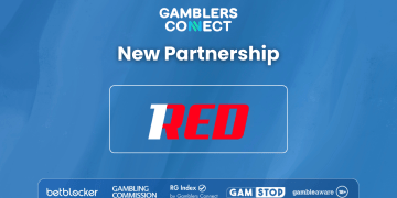 A professional digital graphic displaying the Gamblers Connect logo and the 1RED Casino logo connected by a stylized digital node, symbolizing the new partnership.