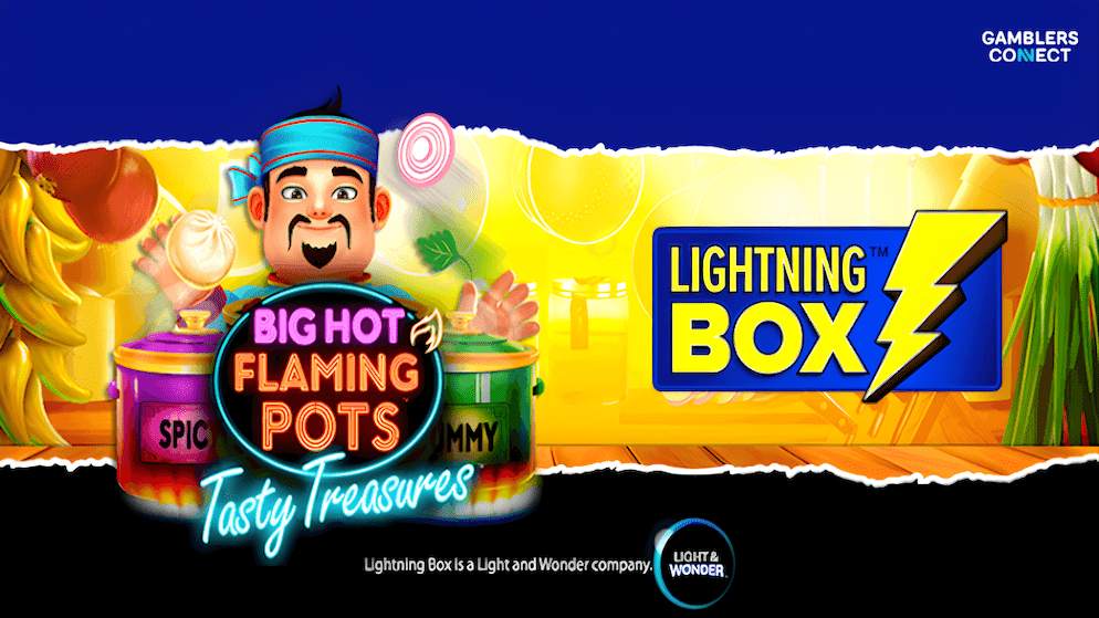 A gameplay screenshot of the Big Hot Flaming Pots slot grid showing the "Stack N' Hit" feature active with locked bun symbols and jackpot trackers.