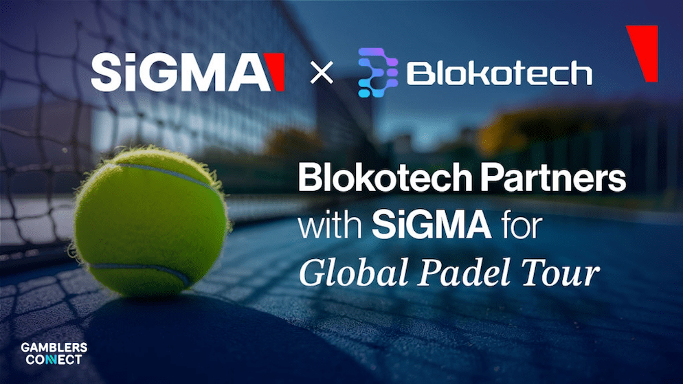 Promotional banner for the Blokotech Padel Tour, highlighting the "Sport Meets Business" concept and global destinations like Buenos Aires and Rome.