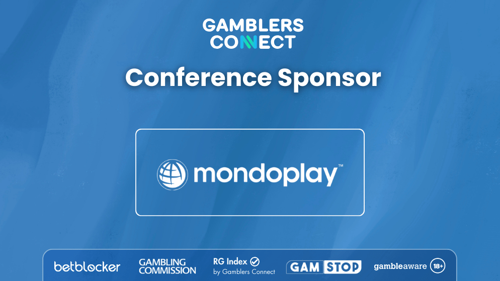 A blue announcement banner showing the logos of "Gamblers Connect" and "Mondoplay", the conference sponsor of Gamblers Connect, with the text "New Partnership."