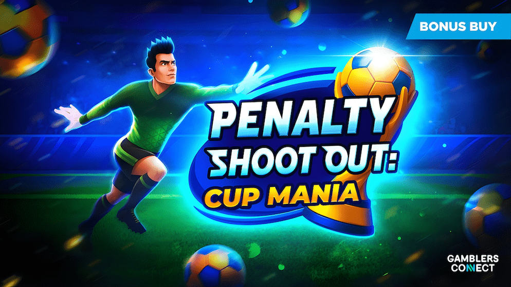 A gameplay screenshot of Penalty Shoot-out: Cup Mania, showing the first-person perspective of a player facing the goalkeeper. The interface displays the progressive prize ladder mechanic on the side of the screen, indicating increasing rewards for successful kicks.