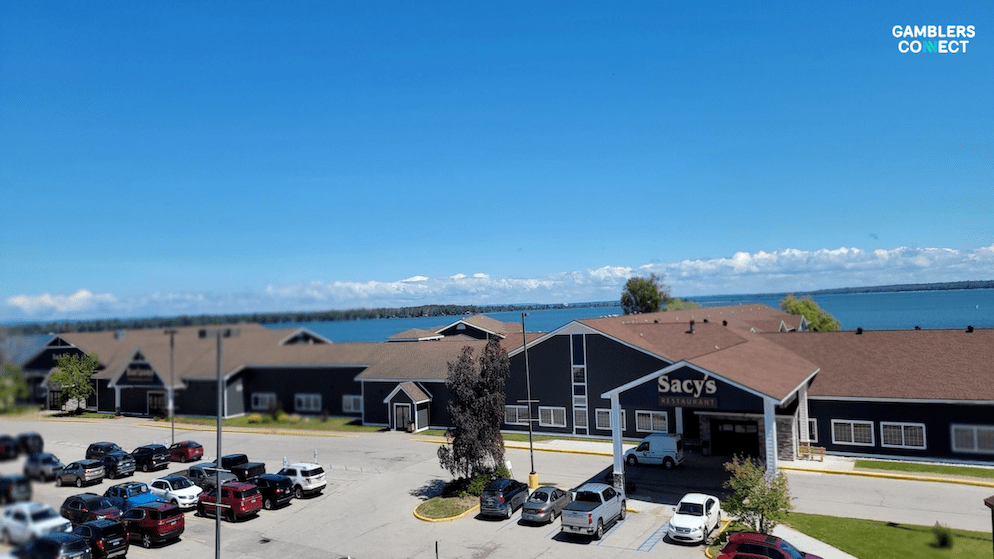 The entrance area to Sacy's Restaurant at Bay Mills Resort, which remains closed as officials investigate broken roof trusses.