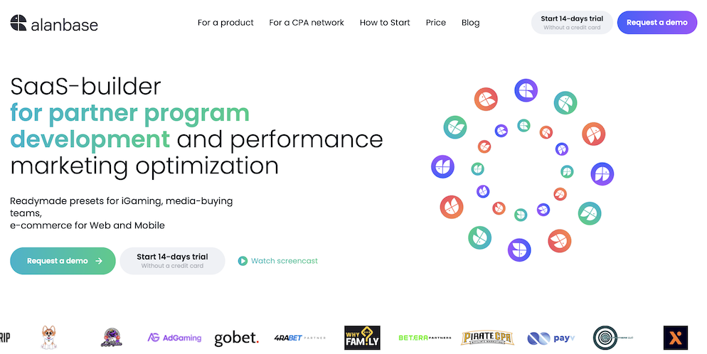 A screenshot of the homepage of Alanbase