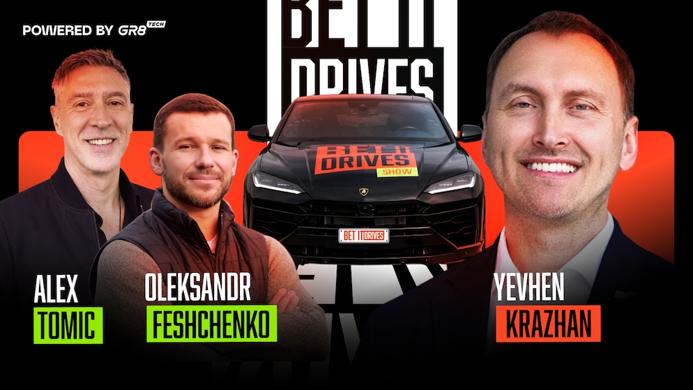 Alex Tomic, Oleksandr Feshchenko, and Yevhen Krazhan for the Season 4 premiere of Bet It Drives powered by GR8 Tech.