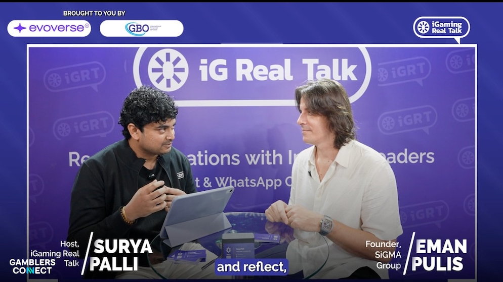 Surya Palli interviewing Eman Pulis at AIBC Eurasia 2026 in Dubai regarding the strategic expansion of the tech conference into Ras Al Khaimah.