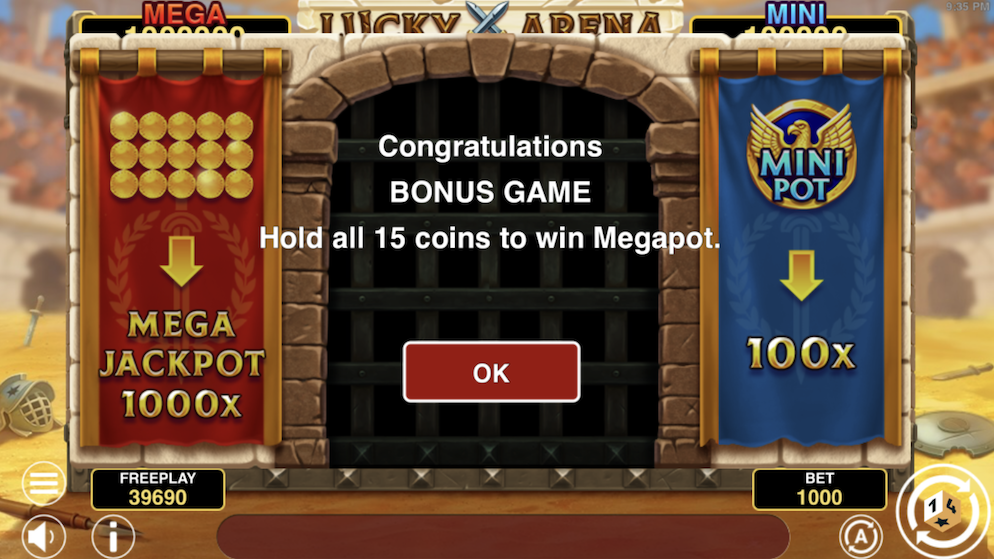 The bonus game of Lucky Arena Hold and Win