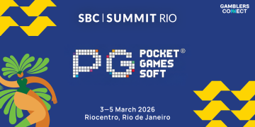 PG Soft logo featured on official SBC Summit Rio 2026 branding.