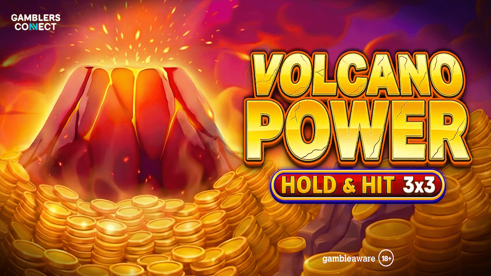 Close up of the Volcano Power - Hold & Hit 3x3 bonus game interface with jackpot symbols.
