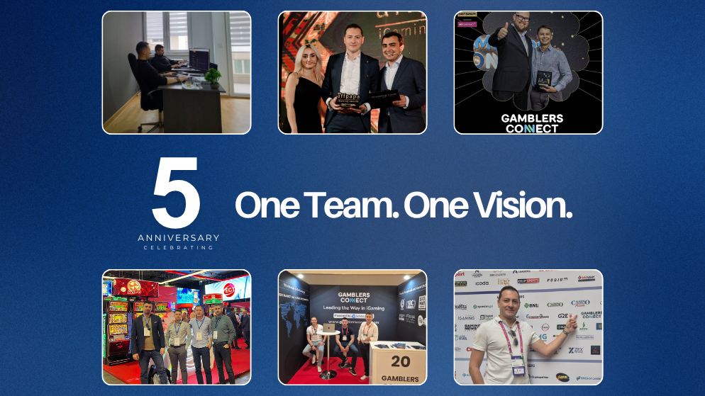 Gamblers Connect team celebrating five years as an award-winning iGaming affiliate media brand