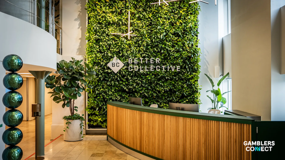 Better Collective headquarters representing the strategic launch of US-focused prediction market platforms and Action Network content.