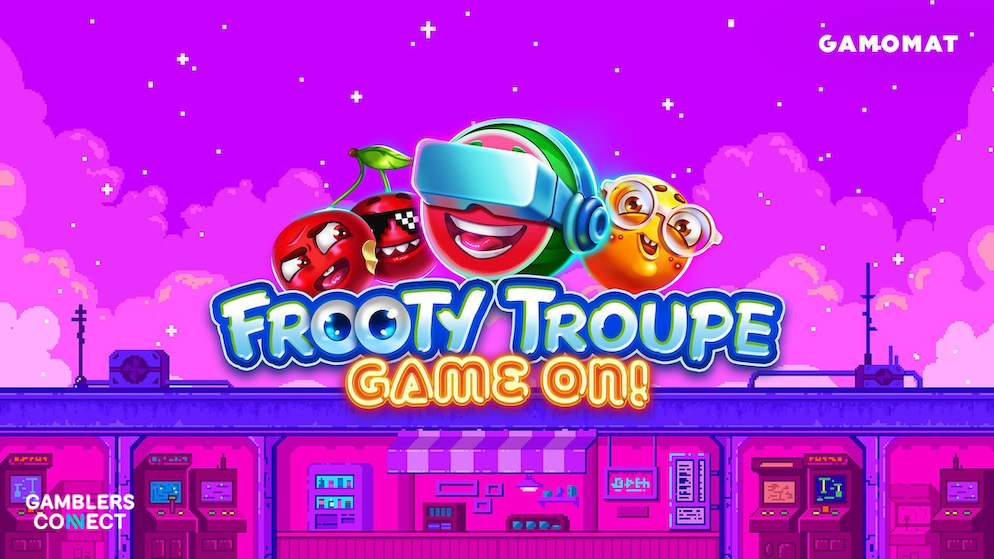 GAMOMAT’s "Frooty Troupe – Game On!" brings expanding symbol mechanics into a base-game arcade environment.