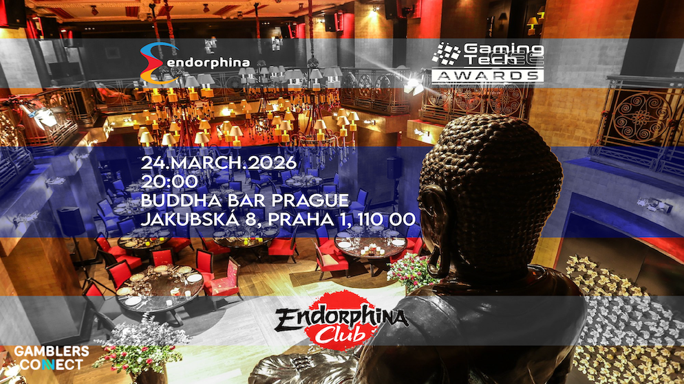 Promotional banner for the Endorphina Club Awards Party at Buddha Bar Prague