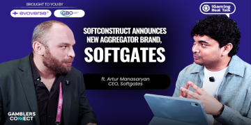 Artur Manasaryan and Surya Palli discussing the launch of Softgates on the iGaming Real Talk podcast at AIBC Eurasia in Dubai.