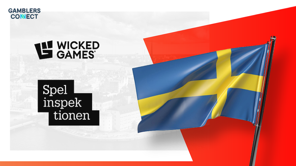 A promotional graphic featuring the "WICKED GAMES" logo and the text "Spelinspektionen" alongside a waving national flag of Sweden.