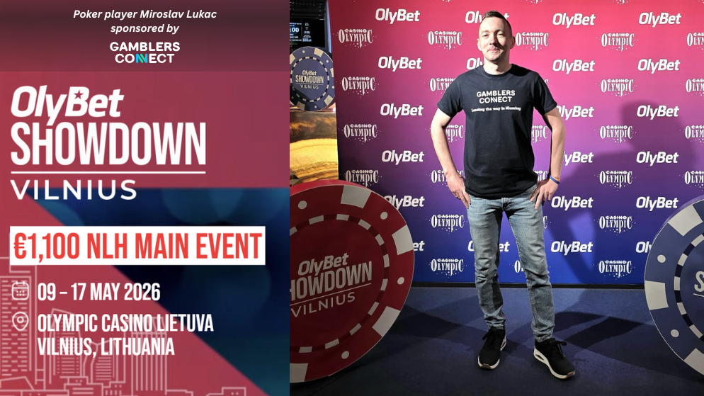 Gamblers Connect renews its brand sponsorship of poker player Miroslav Lukac at the €1,100 NLH Main Event of OlyBet Showdown Vilnius 2026.
