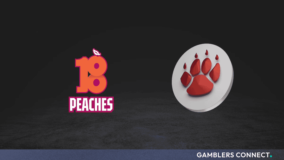 Studio branding asset representing the technical integration of 18Peaches' mathematical slot models into QTech Games' remote gaming server network.