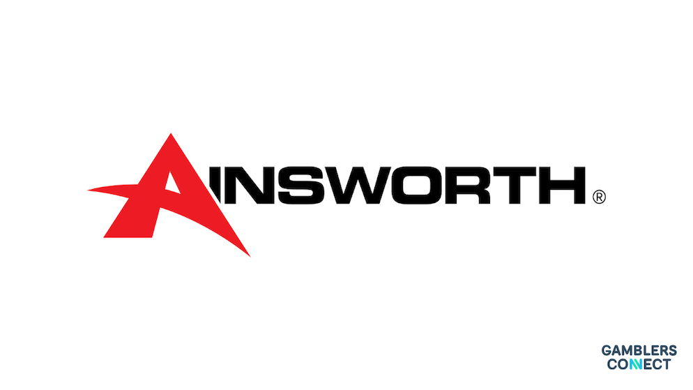 The corporate logo of Ainsworth Game Technology, displaying a prominent red geometric letter A with a sharp horizontal star line, next to the bold black typography AINSWORTH.
